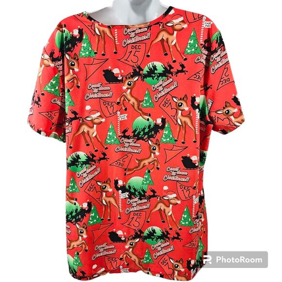 Rudolph the Red-Nosed Reindeer Scrub Top Women's XL - Picture 3 of 6